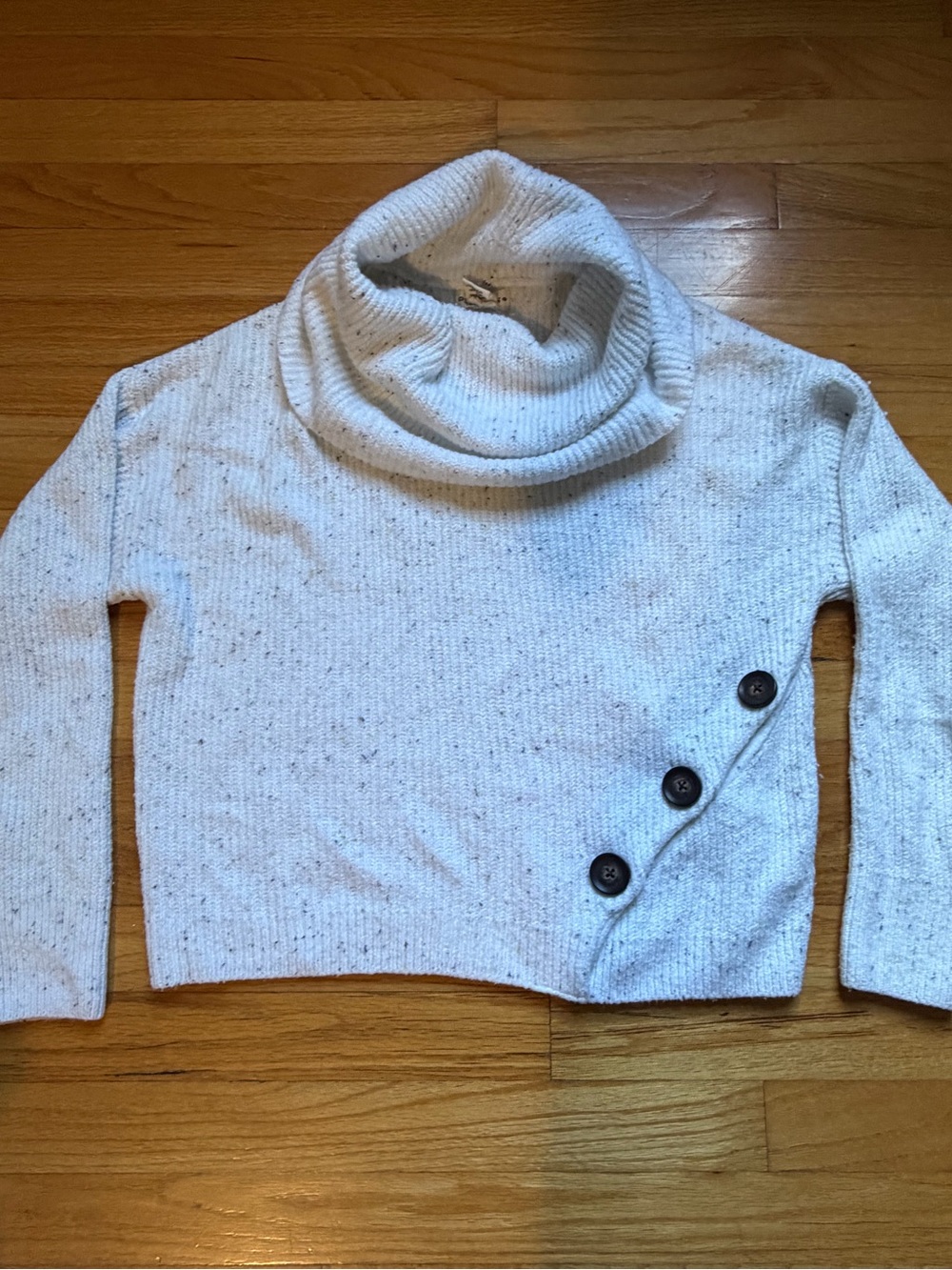 Yet Again Cozy White Turtleneck Sweater with Button Detail